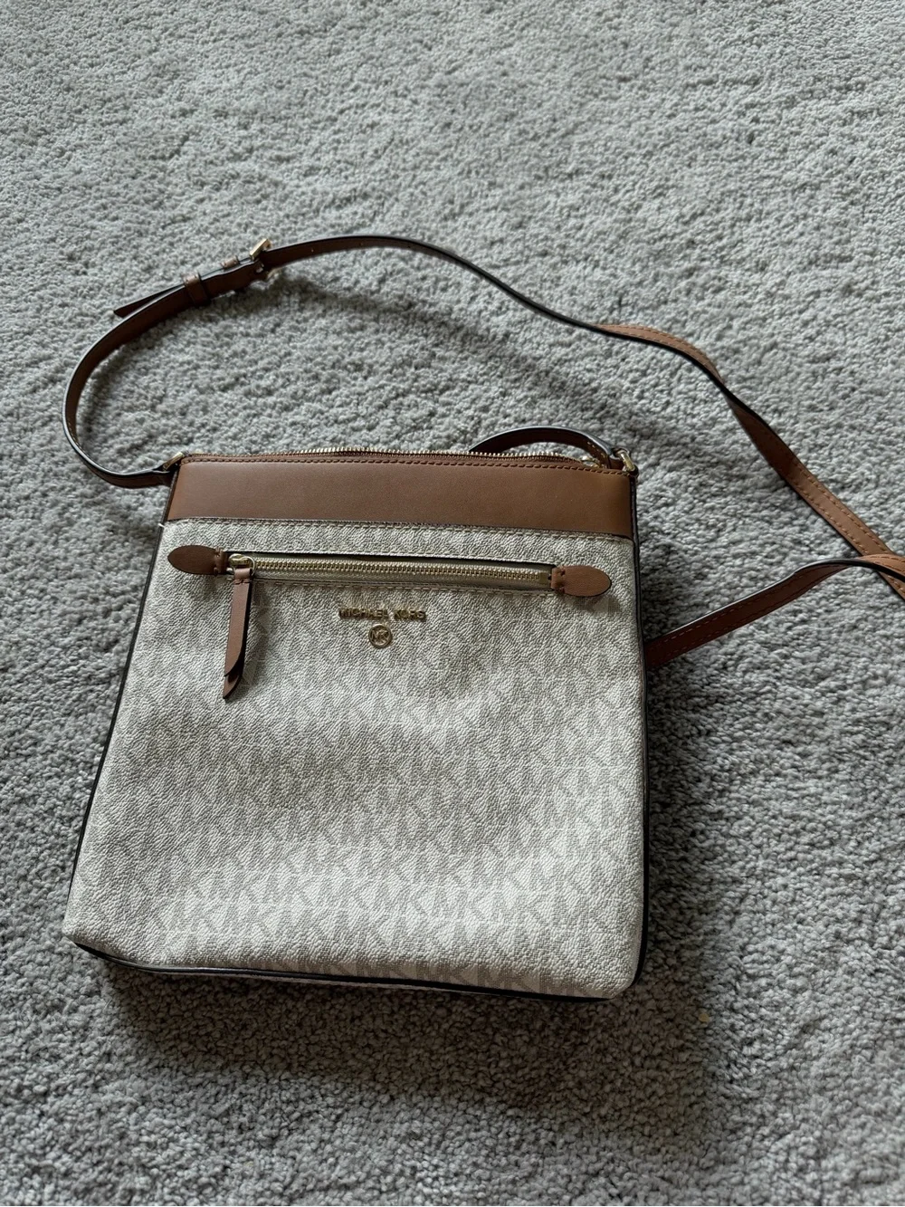 Michael Kors Beige and Brown Signature Crossbody Messenger